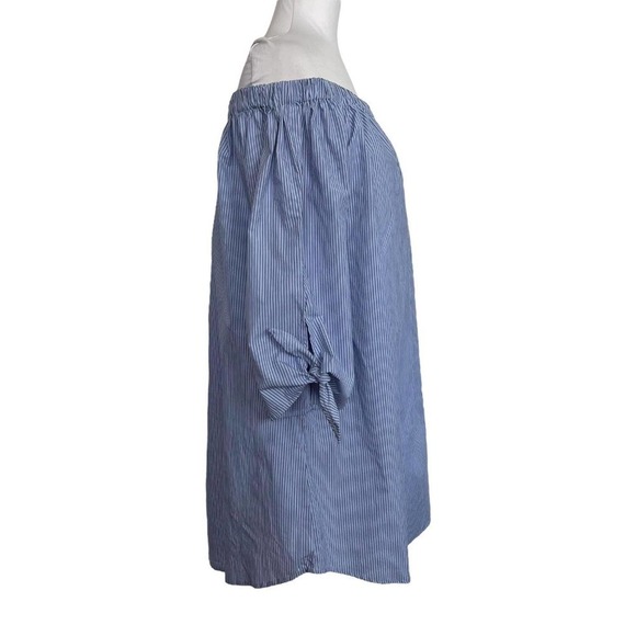 Lucca  Shirt‎ Dress Off Shoulder Blue Striped Nautical Beach Size M - Picture 2 of 11